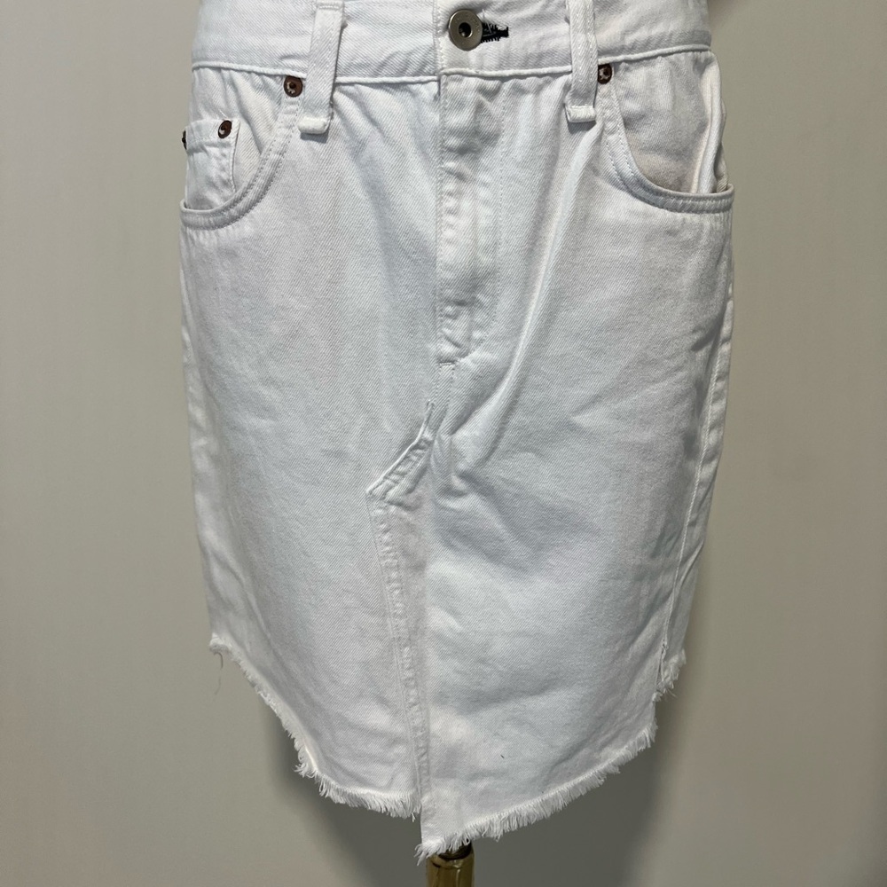 Rag & Bone White Frayed Denim Skirt